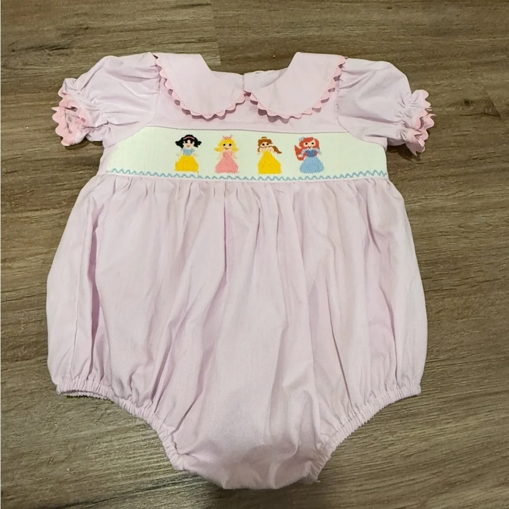 Stitchy Fish Girls 18m Princess Party Smocked Bubble Romper Pink Embroidered
